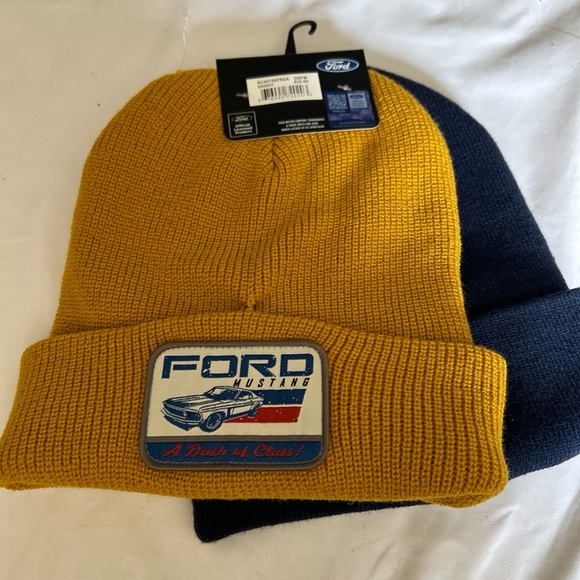 Ford Mustang Men’s Two Pack Beanies Navy & Gold Branded W/logo License Set Of 2 - Picture 1 of 13